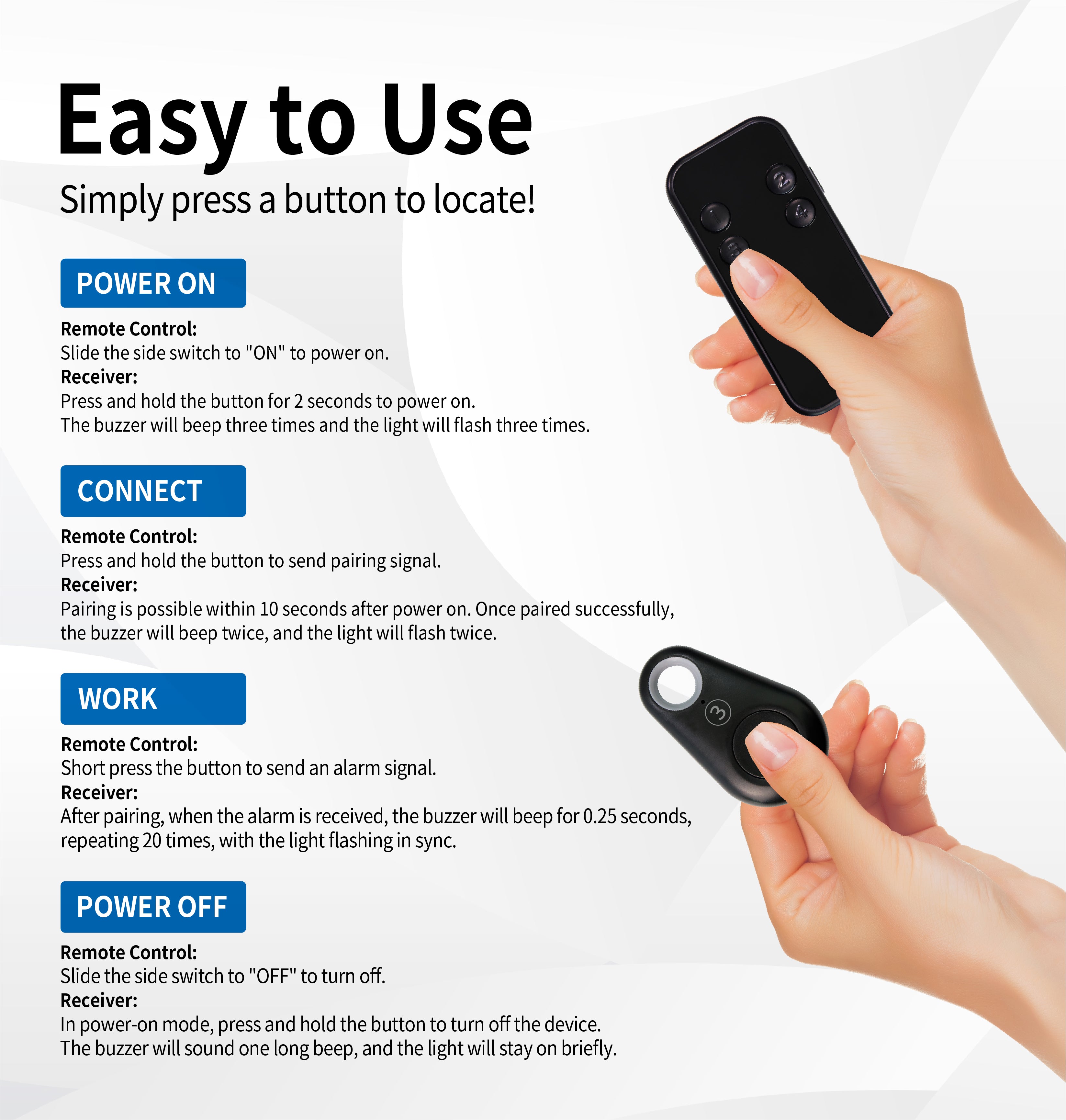 4-Pack No APP Needed Anti-Loss Device, Easy to Use Bluetooth Key Finder for Elderly & Family, Loud Alarm with 100ft Range